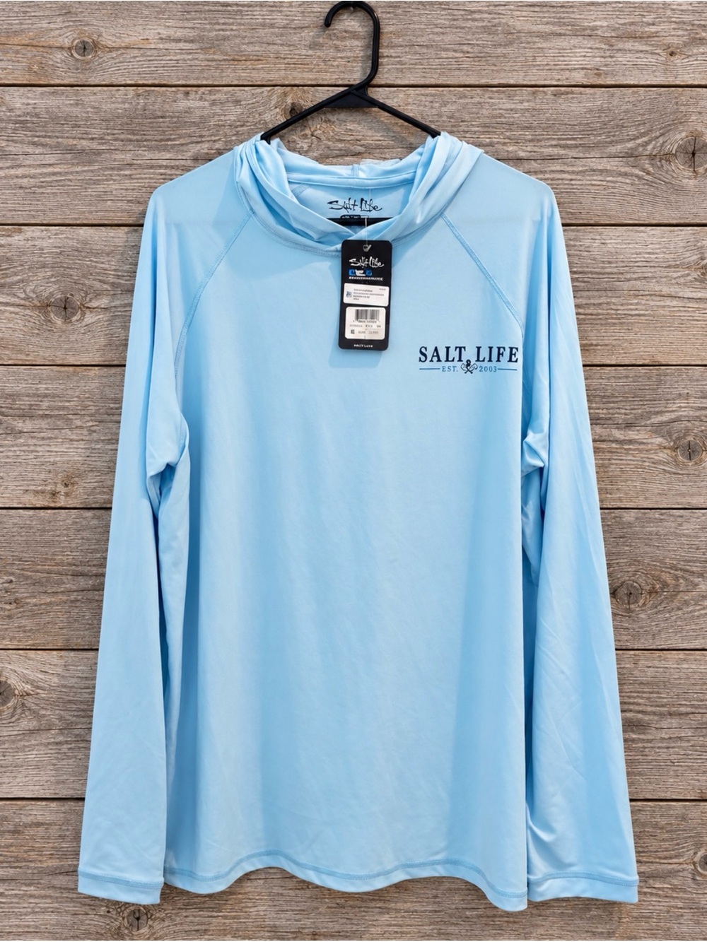 Salt Life SLX Performance Hooded Fishing Shirt Large Glacial Blue NWT